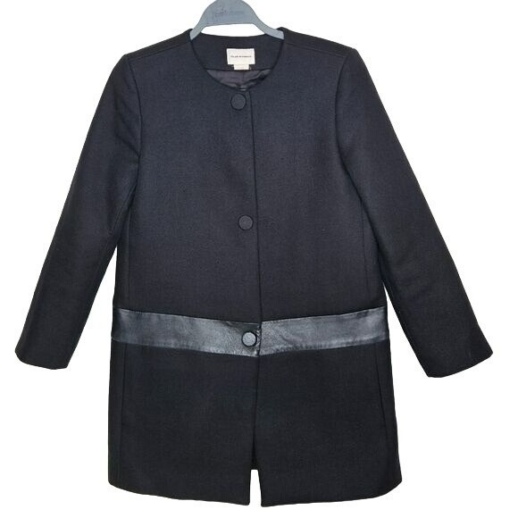 Club Monaco Black Coat Mid Length Wool Blend Lambs Leather Jacket winter‎ sz S - Picture 1 of 10